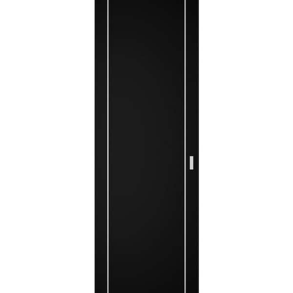 42 in. x 96 in. Unassembled Universal/Reversible Solid Wood Black Matte Flush Mount Hidden Door with Silver Hinge