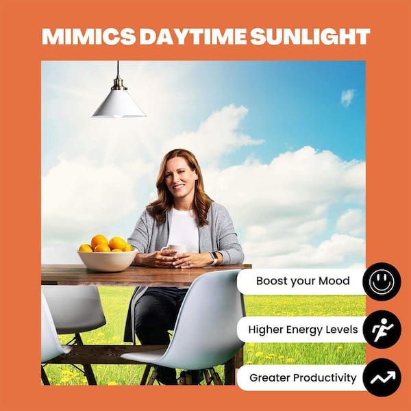 NorbSMILE 11W Equivalent A19 Sun-Spectrum 5000K Smile Bright White Wellness LED Light Bulb (4-Pack)