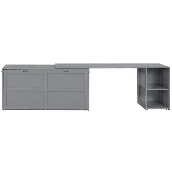 Harper & Bright Designs Gray Wood Frame Queen Size Murphy Bed with Rotable  Desk and Storage Shelves QHS174AAE - The Home Depot