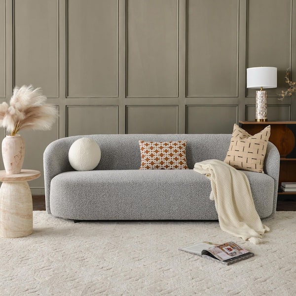 90 in. Wide Flared Arm Rectangle Polyester Upholstered 3-Seater Sofa in Gray