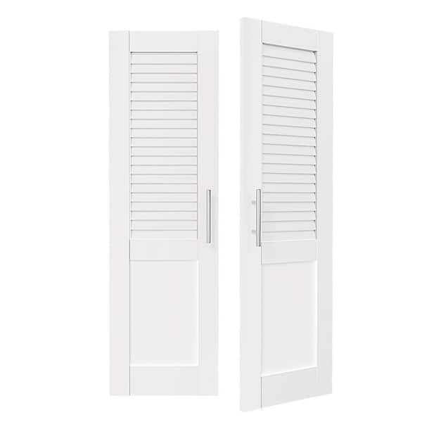 56 in. x 80 in. Solid Wood & MDF, Half Louvered Panel, White Pantry Door, Interior Door Slab With Ball Catch & Top Latch