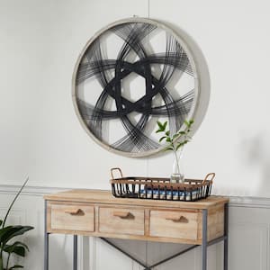 34 in. x  34 in. Wood Black Woven Geometric Wall Decor