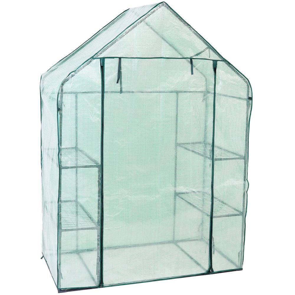 Green 37" Portable Walk-In Greenhouse with Iron Frame and Shelves