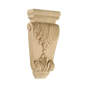Acanthus Scroll Applique Corbel - 10 in. x 4.875 in. x 1.875 in. - Hand Carved Unfinished Maple - Elegant DIY Wall Decor