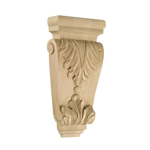 Waddell Acanthus Scroll Applique Corbel - 10 in. x 4.875 in. x 1.875 in. - Hand Carved Unfinished Maple - Elegant DIY Wall Decor