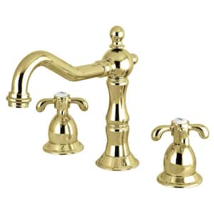 French Country 8 in. Widespread 2-Handle Bathroom Faucets with Brass Pop-Up iin Polished Brass