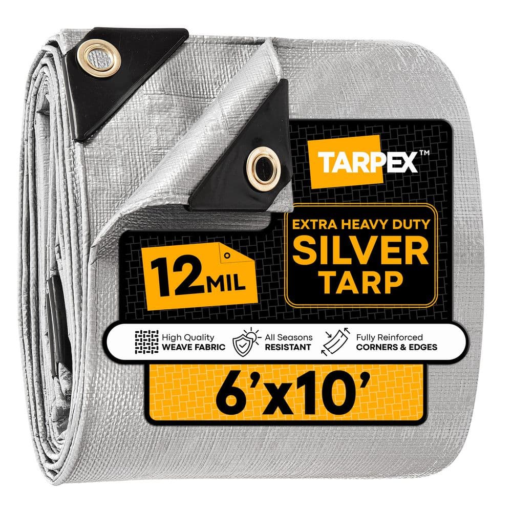 12 Mil Extra Heavy-Duty Poly Tarp 6 ft. x 10 ft. Plastic UV Resistant Multi-Purpose Silver Cover price history