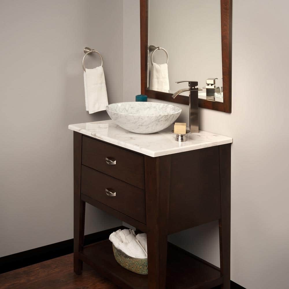 Carrara White Marble 17'' Round Vessel Sink