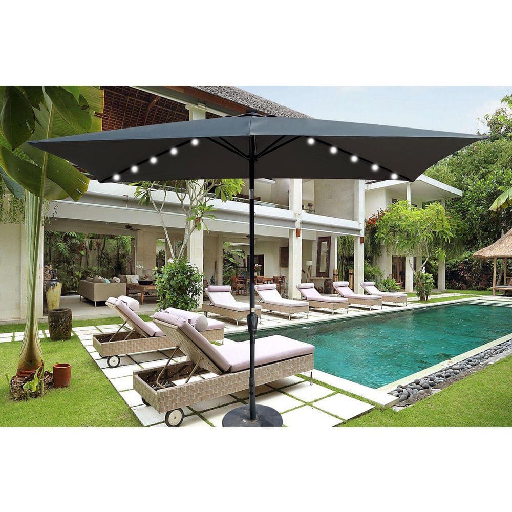 10 ft. x 6.5 ft. Steel Outdoor Rectangular LED Market Patio Umbrella in Anthracite with Push Button Tilt and Crank price history on PriceWatchPro