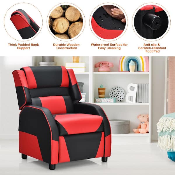 Costway Massage Red Faux Leather Gaming Chair Reclining Swivel Racing  Office Chair with Lumbar Support GHM0220RE - The Home Depot