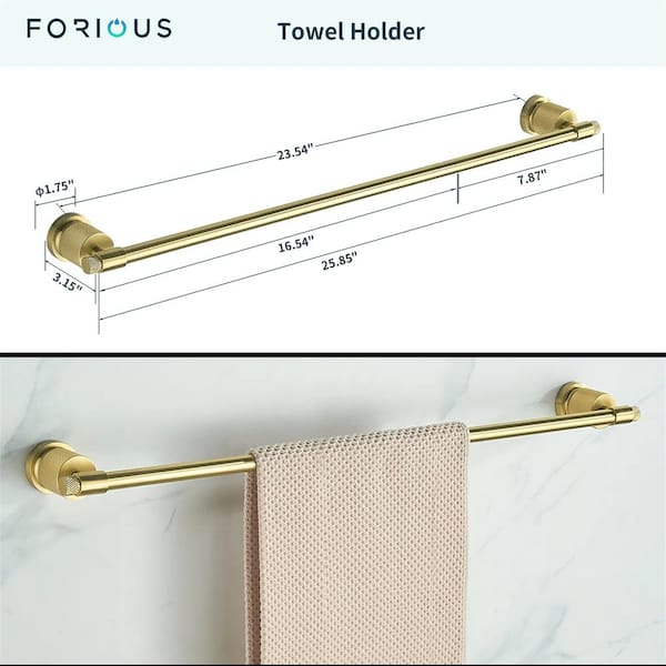 FORIOUS Bathroom Accessories Set 3-pack towel ring，towel bar，toilet paper  holder Zinc Alloy in Gold HH19011G3A - The Home Depot