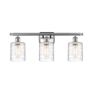 Cobbleskill 26 in. 3-Light Brushed Satin Nickel Vanity Light with Deco Swirl Glass Shade