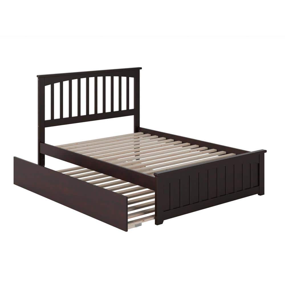 Espresso Full Wood Platform Bed with Trundle and Slats
