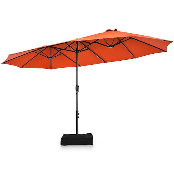 Costway 15 ft. Steel Market Double-Sided Twin Patio Umbrella Sun Shade Outdoor in Orange