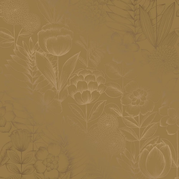 Tempaper Homestead Floral Metallic Marigold Vinyl Peel and Stick Wallpaper Sample
