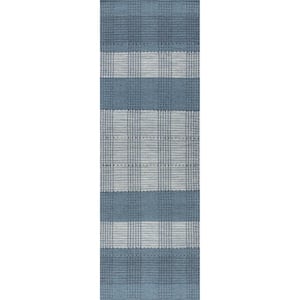 Oregon Plaid Wool Blue 3 ft. x 8 ft. Indoor/Outdoor Runner Rug