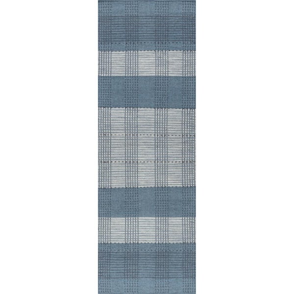 Oregon Plaid Wool Blue 3 ft. x 8 ft. Indoor/Outdoor Runner Rug
