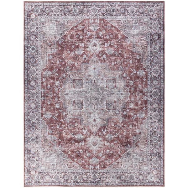 Unbranded Machine Washable Series 1 Ivory Brick 9 ft. x 12 ft. Distressed Traditional Area Rug