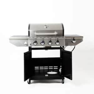 Propane Grill 4 Burner Barbecue Grill Stainless Steel Gas Grill with Side Burner and Thermometer for Outdoor BBQ,Camping