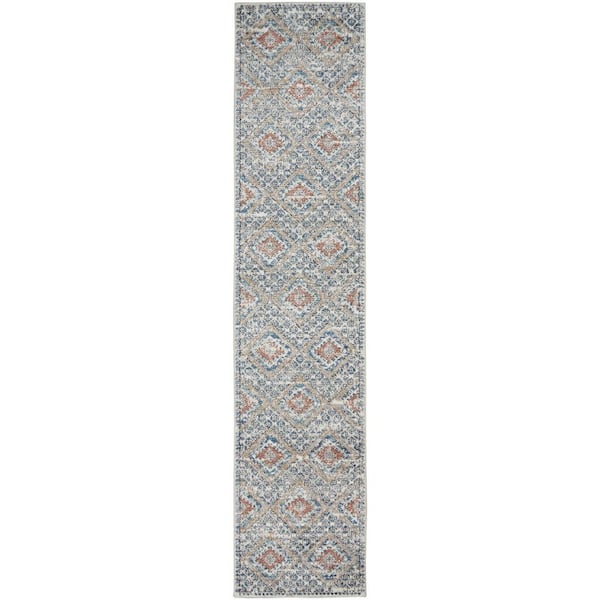 Concerto Blue/Ivory 2 ft. x 10 ft. Bordered Contemporary Kitchen Runner Area Rug