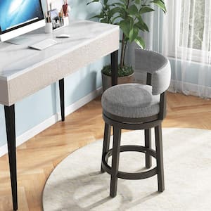 26.5 in. Gray Upholstered Wooden Swivel Bar Stool Counter Height Kitchen Chair with Back