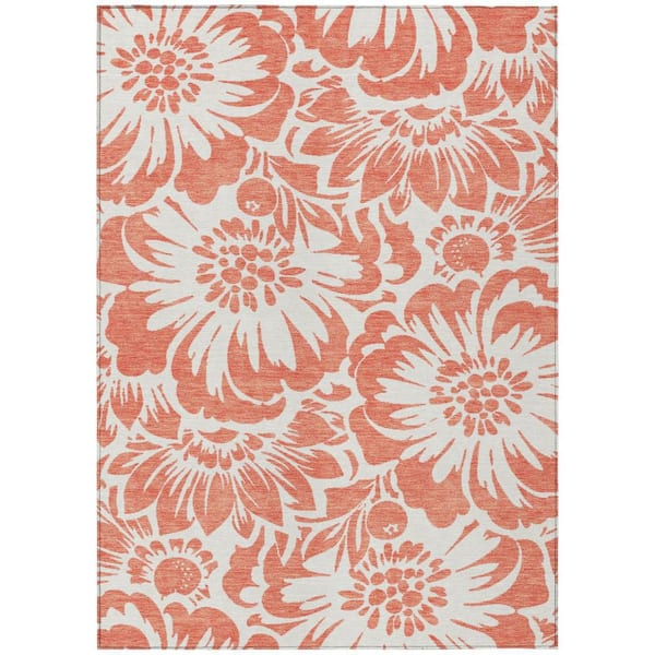 HomeRoots Salmon, Ivory 5 ft. x 8 ft. Woven Floral Polyester Rectangle ...