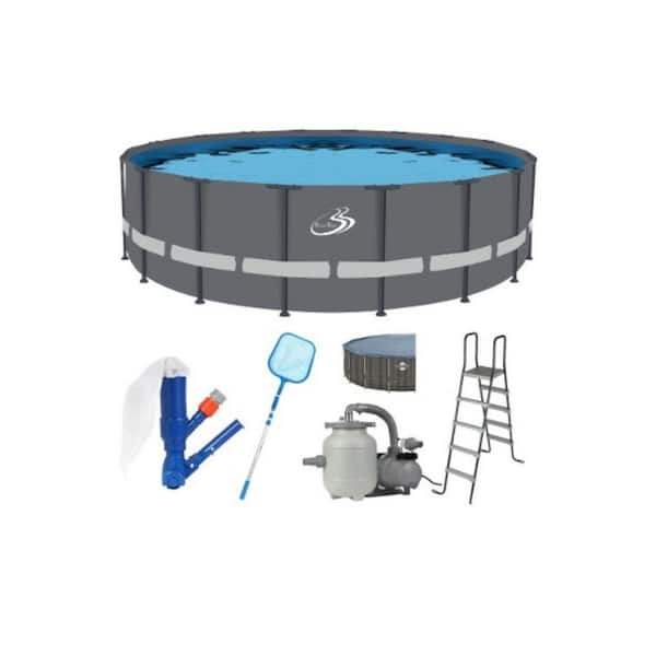 Bluebay 18 ft., 52 in. Round Soft-Sided Pool Grey/Grey Tubing
