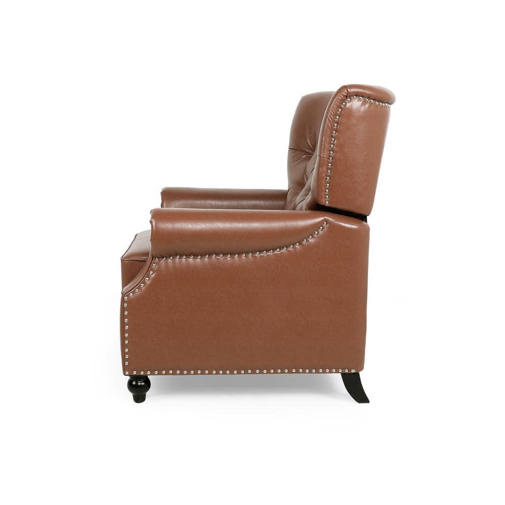 Cognac Brown Elegance Faux Leather Wood Club Recliner