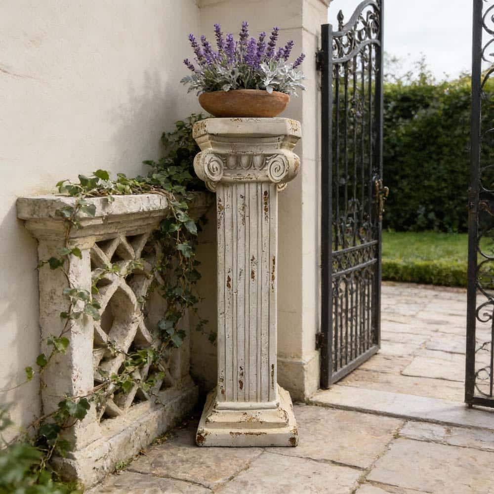 Coloum Rome 38.18 in Magnesium Oxide Roman Column Pedestal Plant Stand with Base ...