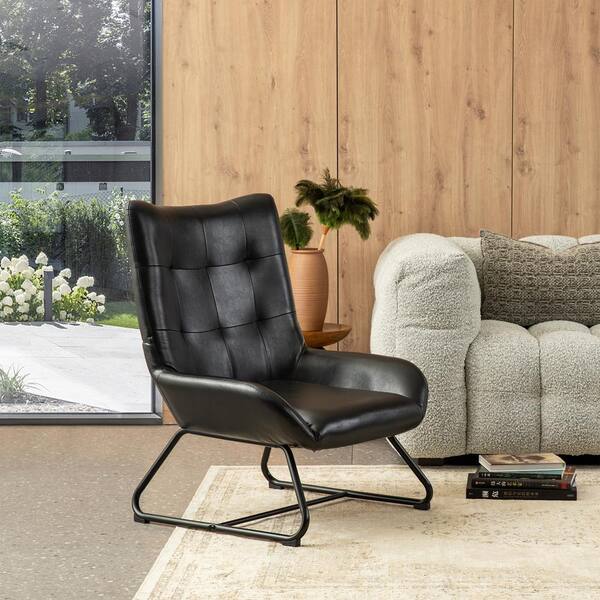 Glitzhome Mid-Century Modern Black Leatherette Wingback