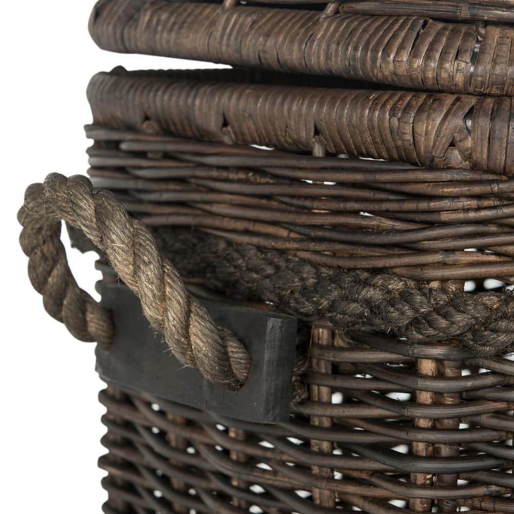 Tall Dark Natural Rattan Storage Trunk with Iron Frame