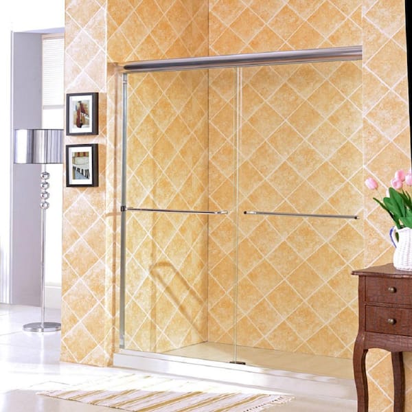 TaiMei 60 in. W x 72 in. H Sliding Semi-Frameless Shower Door in Silver with Clear Glass and Handles