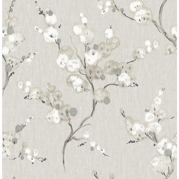 A-Street Prints 8 in. x 10 in. Bliss Taupe Blossom Wallpaper Sample
