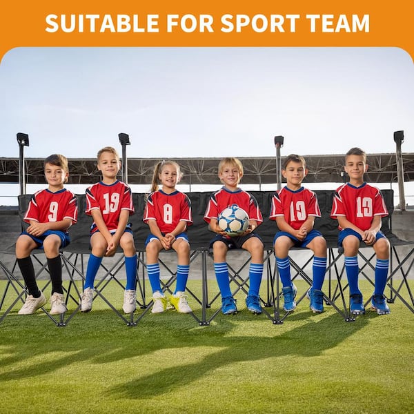 Portable 6-Seater Folding Team Sports Sideline Bench 6-Person Bench for Seating Soccer Sport Team (Black)