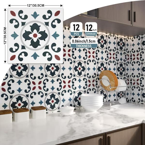 Multi-Colored 12 in. x 12 in. Vinyl Peel and Stick Backsplash, Self-Adhesive Wall Tile for Kitchen (12 sq. ft. /12-Pack)