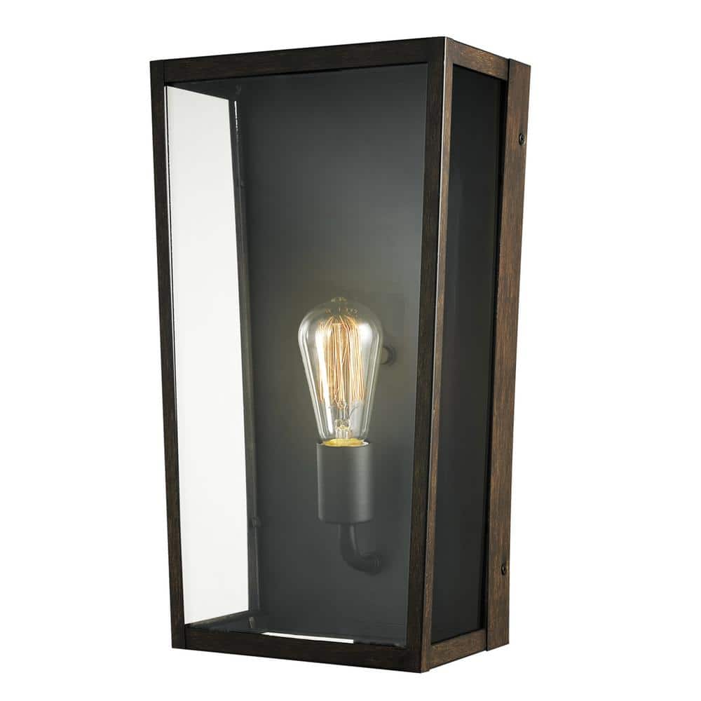 Greer Matte Black Farmhouse Indoor/Outdoor 1-Light Wall Sconce with Faux Wo