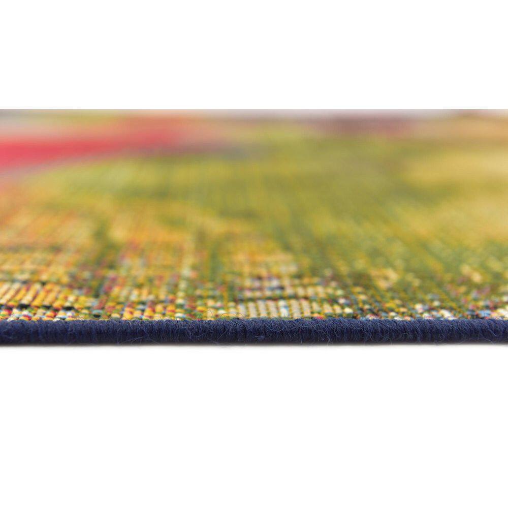 Vibrant Abstract Multi-Color 6' Square Outdoor Synthetic Rug