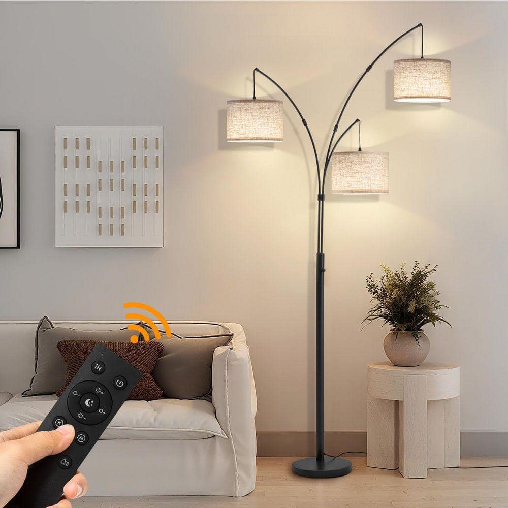 Netin 80 in. Black 3-Light Arc Floor Lamp, Dimmable, 3-Color