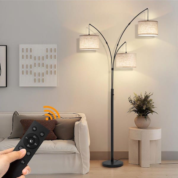 80 in. Black 3-Light Arc Floor Lamp, Dimmable, 3-Color Temperature, Remote Control, Stylish Tall Floor Lamp