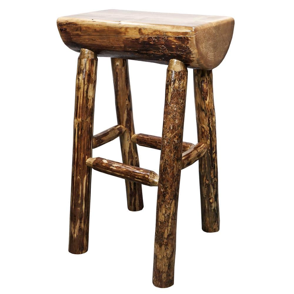 Rustic Lodge Pine Brown Backless Barstool, 30" Height