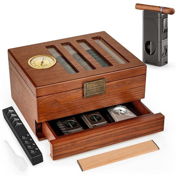 ヒューミドル ヴィンテージ アンティーク 10.2 in. W x 5.9 in. H Brown Cedar Wood Cigar Humidor w/Vintage