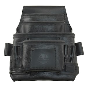 10-Pocket Black Rugged Top Grain Leather Tool Pouch