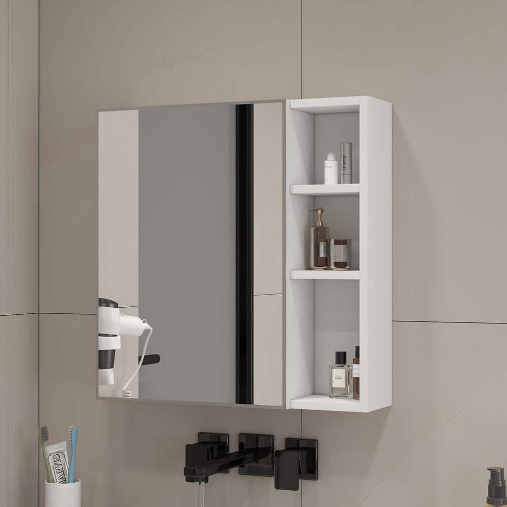 21.7 in. W x 22 in. H White Rectangular Medicine Cabinet with Mirror Wall S