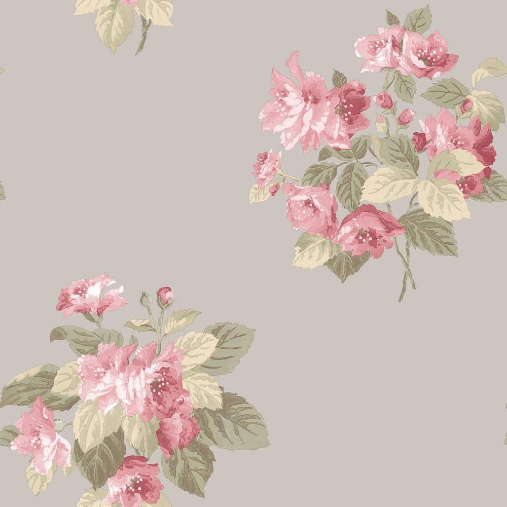 Secret Garden Taupe and Pink Detailed Bouquet Non-Woven Paper Non-Pasted Wa