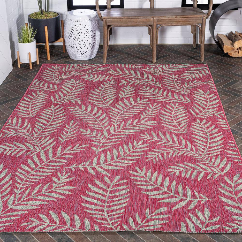 4' x 6' Fuchsia and Light Gray Synthetic Palm Frond Area Rug