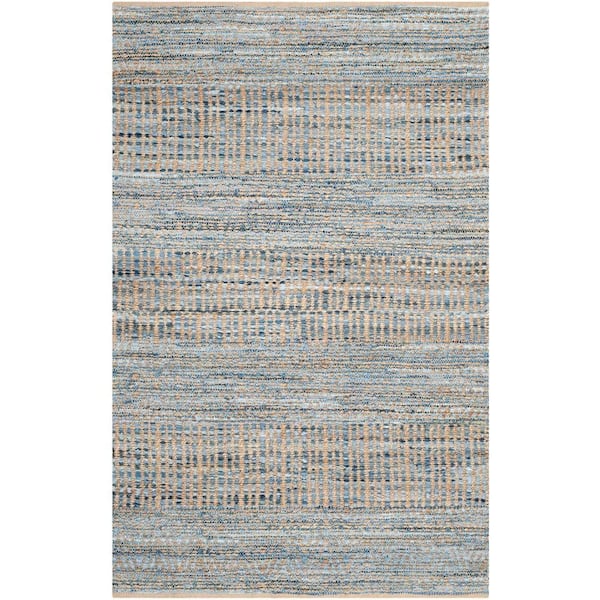 SAFAVIEH Cape Cod Natural/Blue 4 ft. x 6 ft. Distressed Striped Area Rug