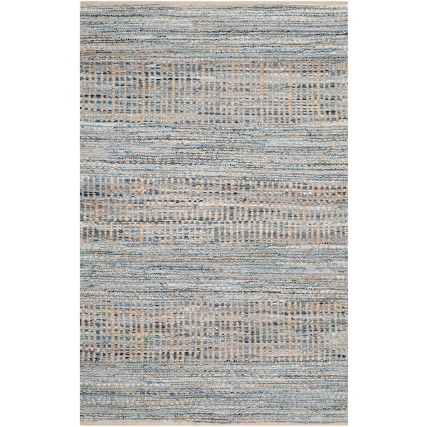 Cape Cod Natural/Blue 5 ft. x 8 ft. Distressed Striped Area Rug
