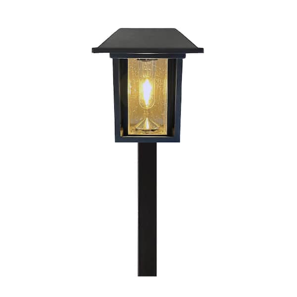 Monteaux Lighting Black Integrated LED Outdoor Solar Pathway Light with Clear Seeded Glass