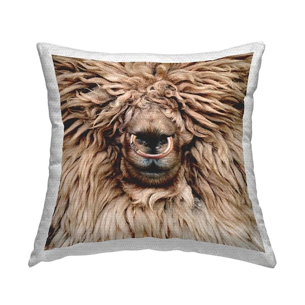 Stupell Industries Fluffy Brown Sheep Farm Animal Tan Square Outdoor Throw Pillow