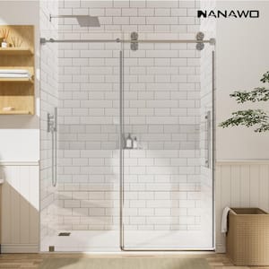 60 in. W x 76 in. H Single Sliding Frameless Shower Door in Grey with 3/8 in. Clear Glass